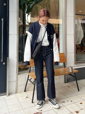 「アイテム（スタジャン）」を使った、yanさん（レディース・160cm）の秋コーディネート