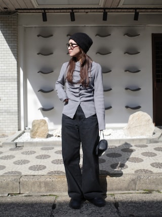 「hellam(へラム)のフロントギャザーニットカーディガン(ニット/セーター)」を使った、yanさん(レディース・160cm)の冬コーディネート