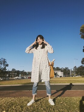 「CONVERSE（コンバース）のアイテム（スニーカー、ホワイト系）」を使った、Joycee changさん（レディース・166cm）の夏コーディネート