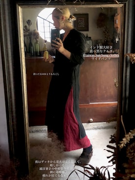 「ヂェン先生の日常着のアイテム（パンツ、レッド系）」を使った、shirota akikoさん（レディース・159cm）の夏コーディネート