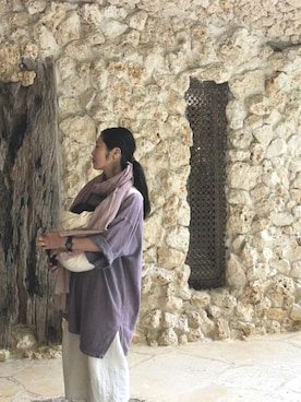 「ヂェン先生の日常着のアイテム（トップス、パープル系）」を使った、shirota akikoさん（レディース・159cm）の夏コーディネート