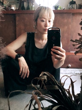 「ヂェン先生の日常着のアイテム（トップス、ブラック系）」を使った、shirota akikoさん（レディース・159cm）の夏コーディネート