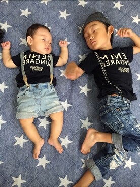 「しまむら（シマムラ）のアイテム（ニットキャップ/ビーニー）」を使った、ERIさん（キッズ・100cm）の春コーディネート