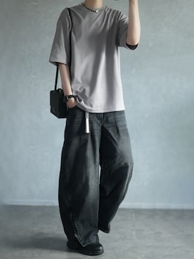 「ワイドデニム」｜とっしーさん（メンズ・184cm）の春コーディネート