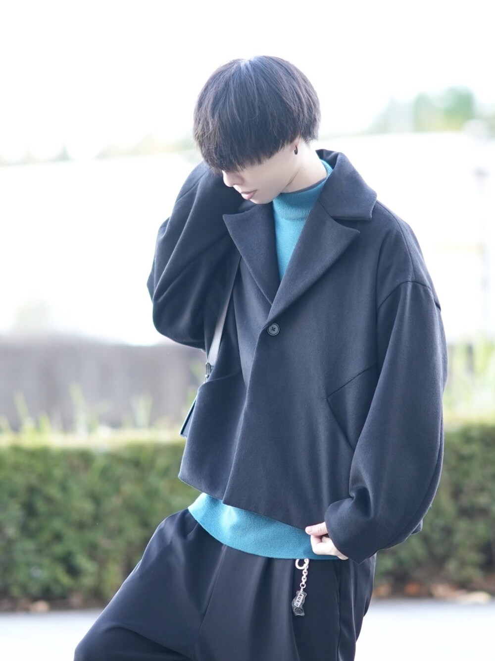 「クリスマスに着たい服、今日のコーデ、冬のコーデ、シンプル、キレイめ、休日コーデ、ウールジャケット」｜「DOOPZのWool panel jacket（その他アウター、ブラック系）」を使った、とっしーさん（メンズ・184cm）の冬コーディネートの1枚目の写真