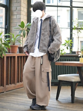 「GU（ジーユー）のアイテム（バッグ）」を使った、とっしーさん（メンズ・184cm）の冬コーディネート