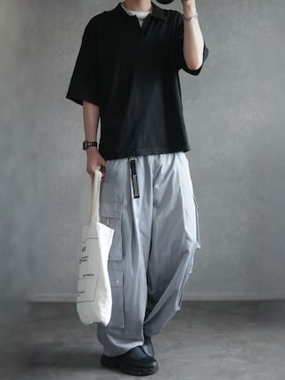 「DOOPZ(ドープス)のTech Cargo Wide Pants - テクニカルカーゴワイドパンツ(カーゴパンツ)」を使った、とっしーさん(メンズ・184cm)の春コーディネート