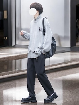 「アイテム（スラックス）」を使った、とっしーさん（メンズ・184cm）の冬コーディネート