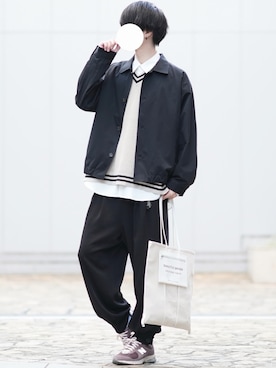 「カフスイージーパンツ」｜とっしーさん（メンズ・184cm）の春コーディネート