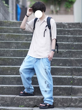 「HARE（ハレ）のアイテム（サンダル）」を使った、とっしーさん（メンズ・184cm）の夏コーディネート