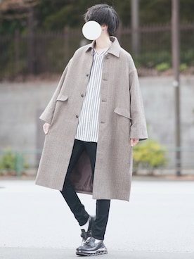 「スキニー」｜「アイテム（ステンカラーコート）」を使った、とっしーさん（メンズ・184cm）の秋コーディネート