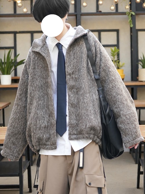 値下げ中！CHIEKO+ shaggy blouson 36 grey ブルゾン High Neck Shaggy Blouson - ハイネックシャギーブルゾン（ブルゾン