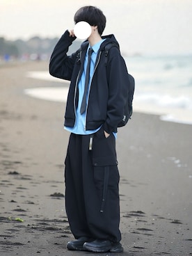 「アイテム（カーゴパンツ）」を使った、とっしーさん（メンズ・184cm）の冬コーディネート