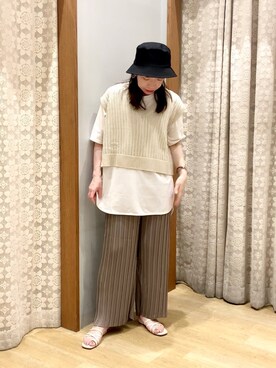 「earth music&ecology（アースミュージックアンドエコロジー）のアイテム（ハット、ブラック系）」を使った、yuuuboooさん（レディース・158cm）の夏コーディネート