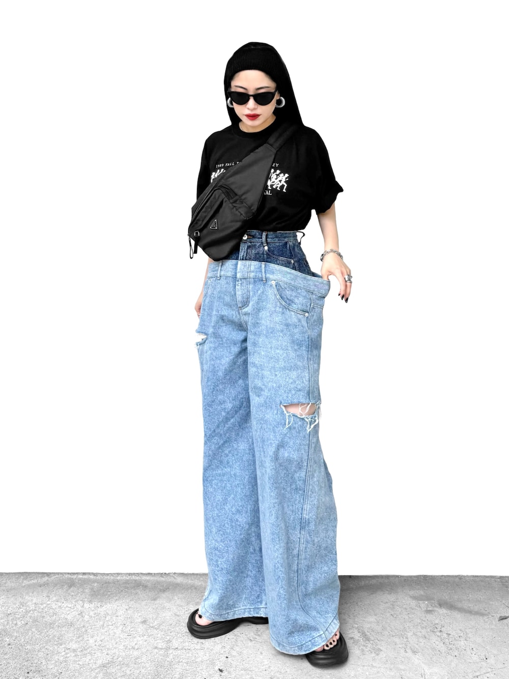 パンツ MAZZ double waist twin denim 261498-23504-Mastermind-wide-