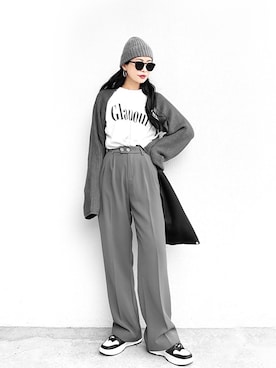 「スラックスパンツ」｜「アイテム（ニットキャップ/ビーニー）」を使った、Aiさん（レディース・163cm）の秋コーディネート