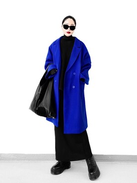 「ブルー×ブラック」｜「アイテム（ジャケット/アウター）」を使った、Aiさん（レディース・163cm）の冬コーディネート