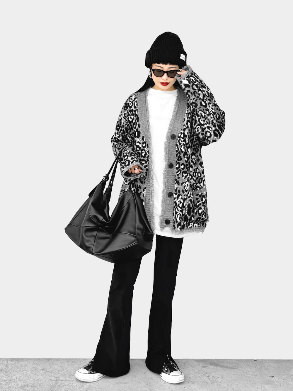 LEONARD レオナール カーディガン レオパード 羽織 豹柄 ノーカラー