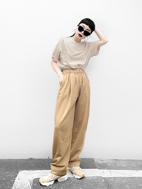「UNIQLO（ユニクロ）のクロップドクルーネックＴ（半袖）（Tシャツ/カットソー）」を使った、Aiさん（レディース・163cm）の秋コーディネート