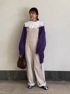 「レースブラウス」｜「アイテム（サロペット/オーバーオール）」を使った、澪（ﾚｲ）さん（レディース・153cm）の冬コーディネート