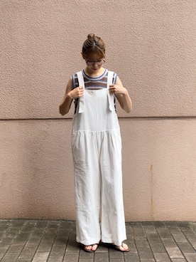 「サマーニット」｜「アイテム（サロペット/オーバーオール）」を使った、澪（ﾚｲ）さん（レディース・153cm）の夏コーディネート