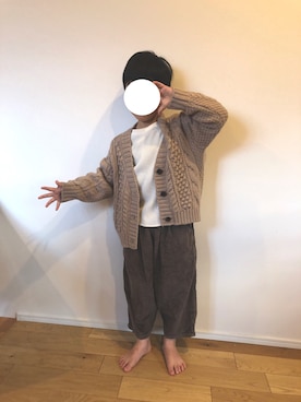 「アイテム（カーディガン/ボレロ、ブラウン系）」を使った、kaikykaさん（キッズ・123cm）の冬コーディネート