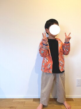 「アイテム（ナイロンジャケット、オレンジ系）」を使った、kaikykaさん（キッズ・123cm）の春コーディネート