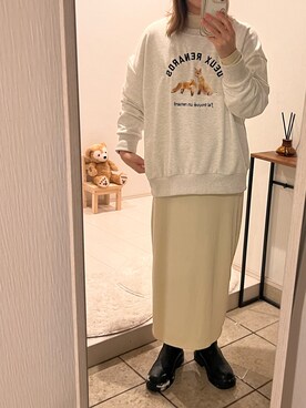 「wee9s（ウィークス）の2way rib one piece / 前後2wayリブワンピース（ワンピース、ホワイト系）」を使った、Rさん（レディース・160cm）の冬コーディネート
