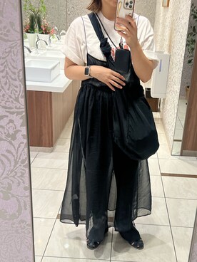 「LOWRYS FARM（ローリーズファーム）のオーガンジーキャミワンピース　966933（ワンピース、ブラック系）」を使った、Rさん（レディース・160cm）の夏コーディネート