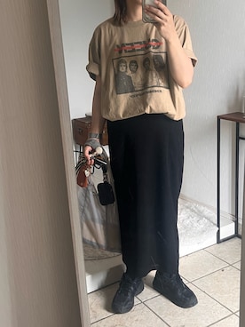 「DISCOAT（ディスコート）のカルチャーサプライバンドT（Tシャツ/カットソー、ベージュ系）」を使った、Rさん（レディース・160cm）の夏コーディネート