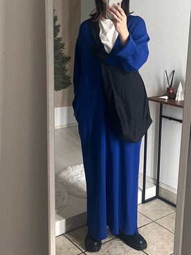 「yuw（ユウ）のＪＱＶネックワンピース　937285（ワンピース、ブルー系）」を使った、Rさん（レディース・160cm）の冬コーディネート