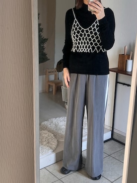 「yuw（ユウ）のパールビスチェ　976289（キャミソール、ホワイト系）」を使った、Rさん（レディース・160cm）の秋コーディネート