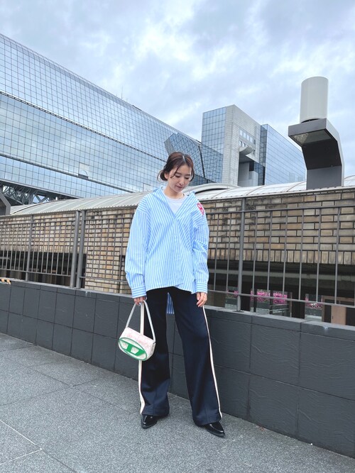 【特価！関税送料込】DIESEL ストライプ ロゴ刺繍 長袖 シャツ DIESEL（ディーゼル）の「レディース シャツ 長袖 ストライプ