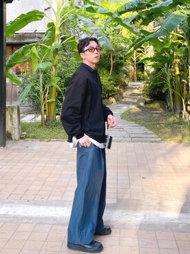 「plain-me（プレインミー）のアイテム（トップス）」を使った、Brandsonさん（メンズ・175cm）の春コーディネート