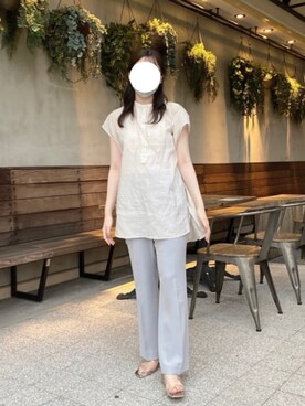 「LOWRYS FARM（ローリーズファーム）のセンタープレスカラーフレアパンツ　870189（その他パンツ）」を使った、ㅤㅤㅤㅤㅤㅤㅤㅤㅤㅤㅤㅤㅤㅤㅤㅤㅤㅤ☺︎さん（レディース・163cm）の夏コーディネート