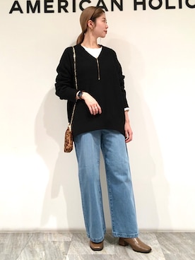 「Vネック」｜M A R Iさん（レディース・162cm）の冬コーディネート