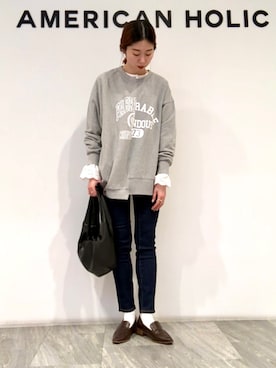 「AMERICAN HOLIC（アメリカンホリック）のアイテム（スウェット）」を使った、M A R Iさん（レディース・162cm）の冬コーディネート