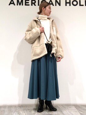 「ゆるニット」｜「アイテム（ブルゾン）」を使った、M A R Iさん（レディース・162cm）の秋コーディネート