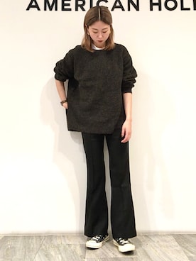 「ミックスニット」｜M A R Iさん（レディース・162cm）の秋コーディネート