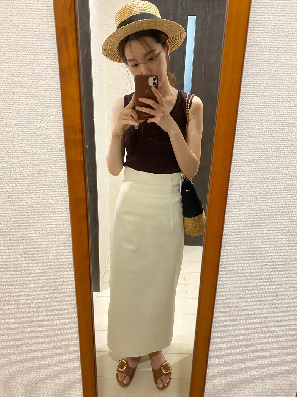 「夏、オトナカジュアル、リラックススタイル、大人カジュアル、キレイめ、今日のコーデ、プチプラ、カラーコーデ、ootd、ママコーデ」｜「GUのアイテム（タンクトップ、ブラウン系）」を使った、ayaさん（レディース・164cm）の夏コーディネートの1枚目の写真