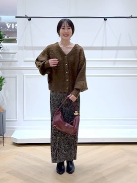 「アイテム（バレッタ/ヘアクリップ）」を使った、なかみさん（レディース・154cm）の秋コーディネート
