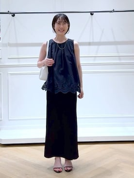 「アイテム（ヘアアクセサリー）」を使った、なかみさん（レディース・154cm）の夏コーディネート