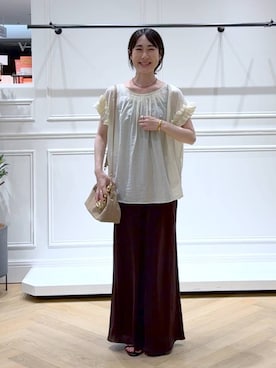 「A part by（アパートバイ）の≪追加5≫ブライトナロースカート（スカート）」を使った、なかみさん（レディース・154cm）の夏コーディネート