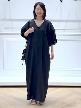 「A part by（アパートバイ）のキンチャクミニショルダバッグ（ショルダーバッグ、ブラック系）」を使った、なかみさん（レディース・155cm）の夏コーディネート