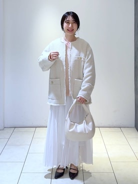 「A part by（アパートバイ）のアイテム（ノーカラージャケット）」を使った、なかみさん（レディース・154cm）の冬コーディネート