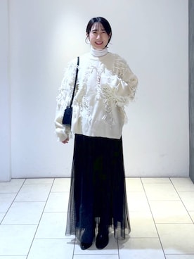 「A part by（アパートバイ）の≪追加3≫ラメチュールプリーツスカート（スカート）」を使った、なかみさん（レディース・154cm）の冬コーディネート