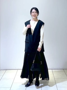 「アイテム（パンツドレス）」を使った、なかみさん（レディース・154cm）の冬コーディネート