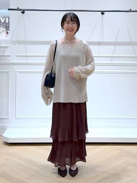 「アイテム（バレッタ/ヘアクリップ）」を使った、なかみさん（レディース・154cm）の秋コーディネート