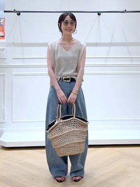 「A part by（アパートバイ）のApbコクーンデニムパンツ（デニムパンツ）」を使った、なかみさん（レディース・154cm）の夏コーディネート