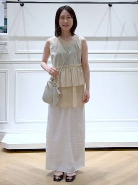 「A part by（アパートバイ）のダブルストラップミュール（パンプス、ブラック系）」を使った、なかみさん（レディース・155cm）の夏コーディネート